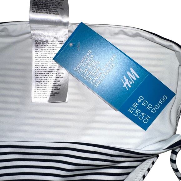 NWT H&M Black And White Striped Side Tie Low Rise Bikini Bottom US 10 - Picture 3 of 4